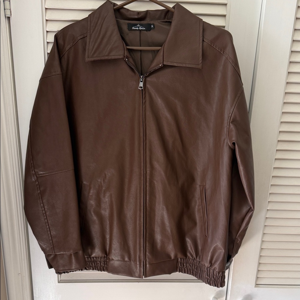 Classic Brown Leather Zip Jacket